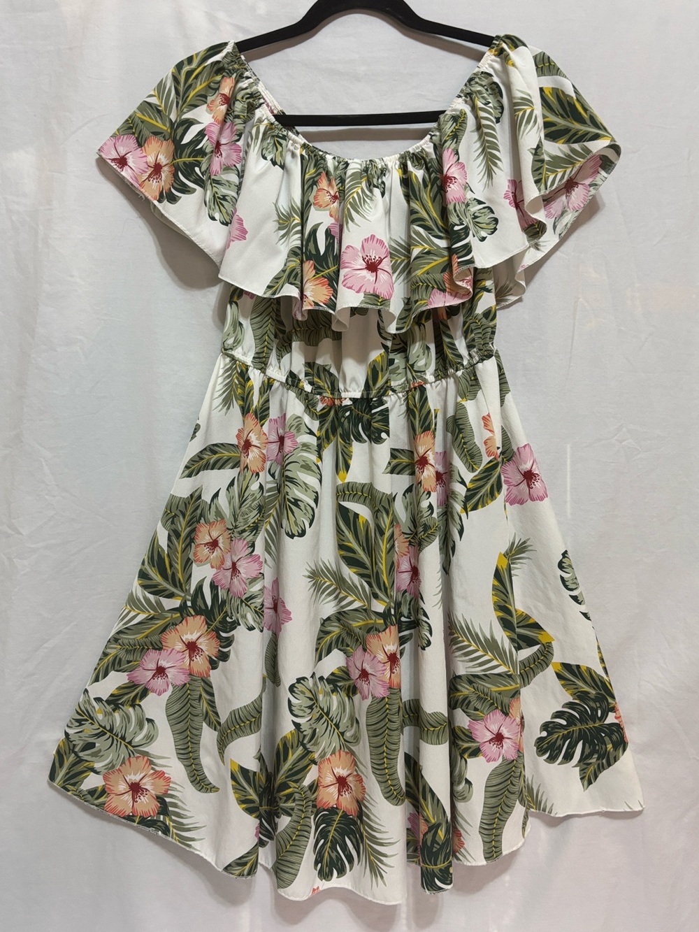 SHEIN Curve Tropical Floral Off Shoulder Ruffle Dress Plus Size 0XL